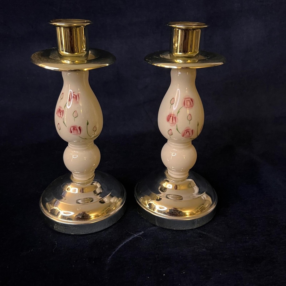 Pair of Vintage Home Interiors Candleholders Pink White Cottagecore